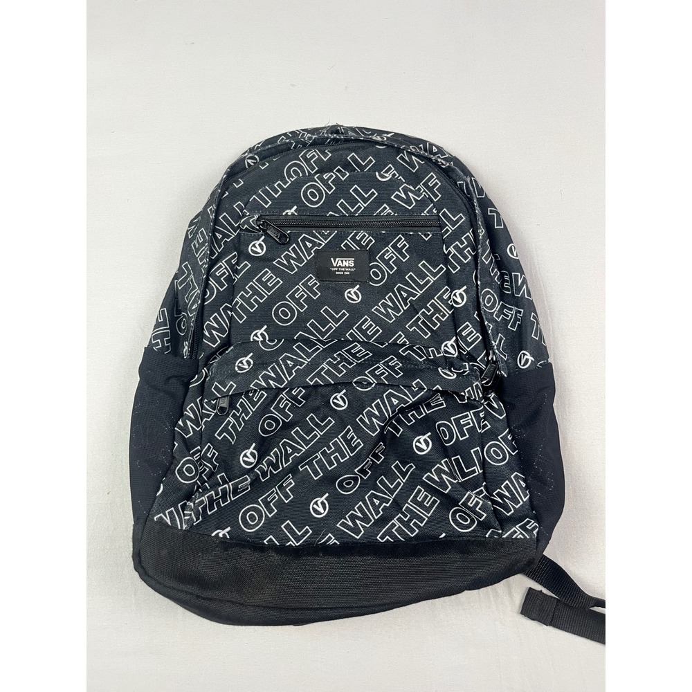Vans Off The Wall Backpack Black White Logo Print Laptop Sleeve School Bag
